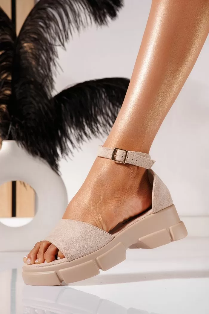Sandale cu platforma dama bej din piele ecologica intoarsa Betsy #21452