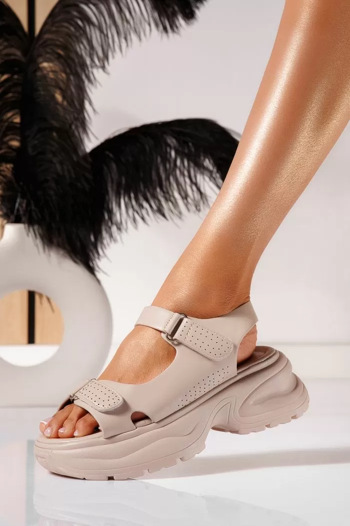 Sandale cu platforma dama bej din piele ecologica Cate #21460