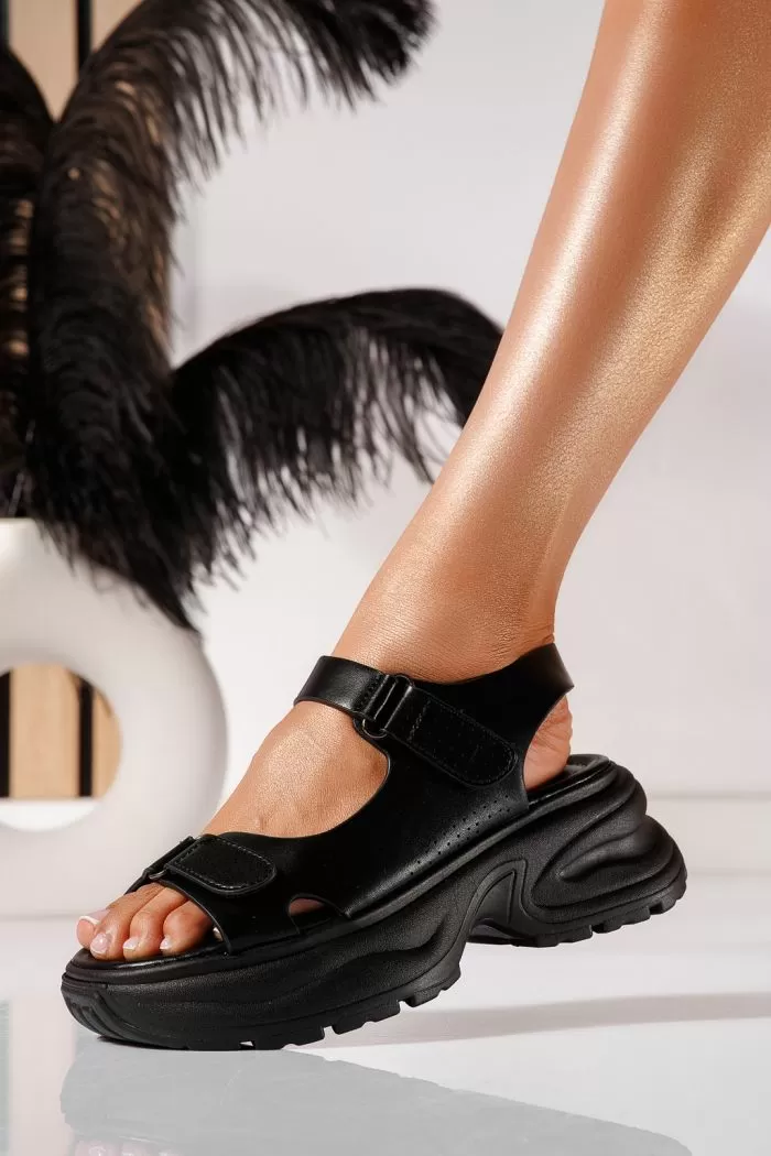 Sandale cu platforma dama negre din piele ecologica Cate #21461