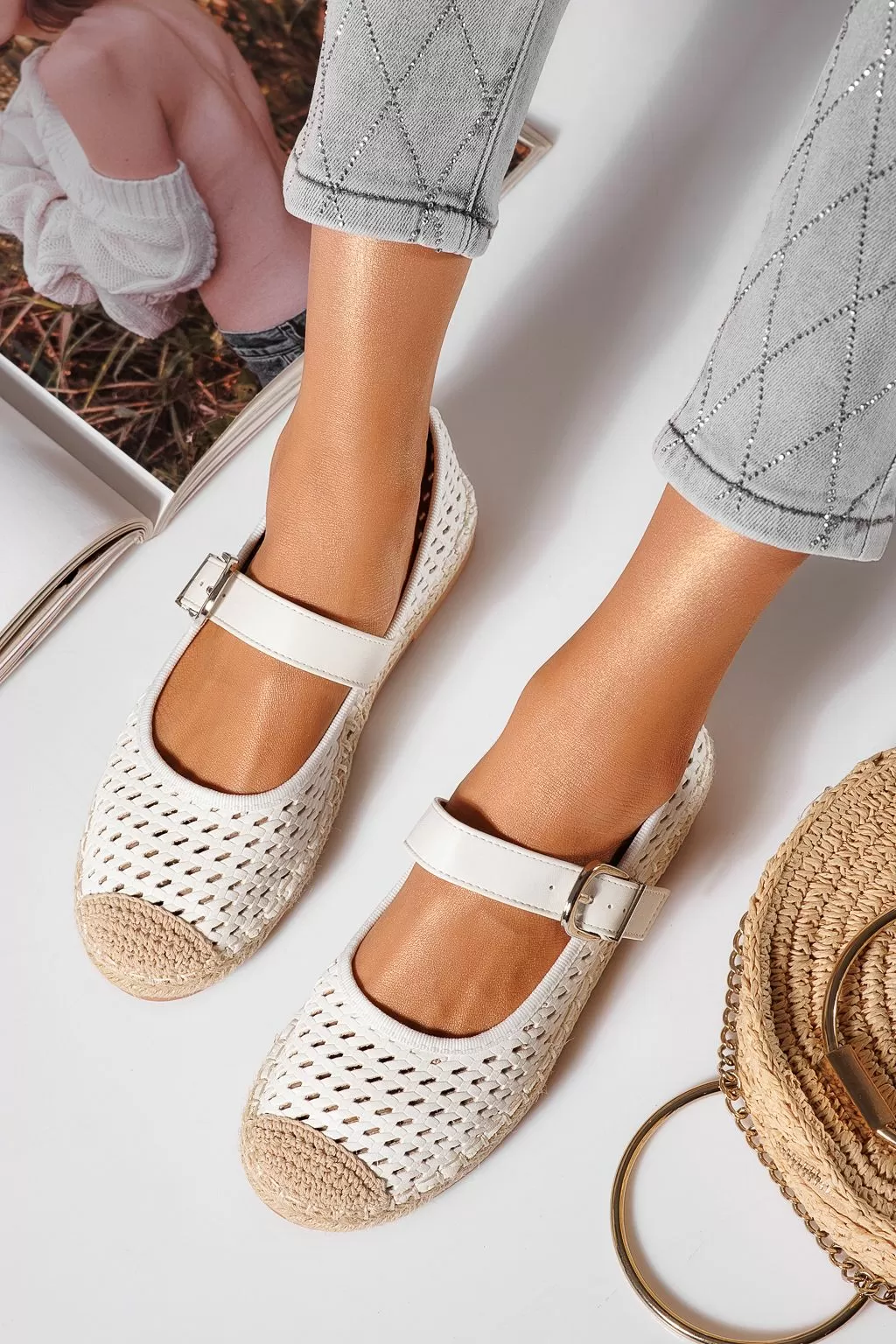 Espadrile dama albe din piele ecologica Eda #21467