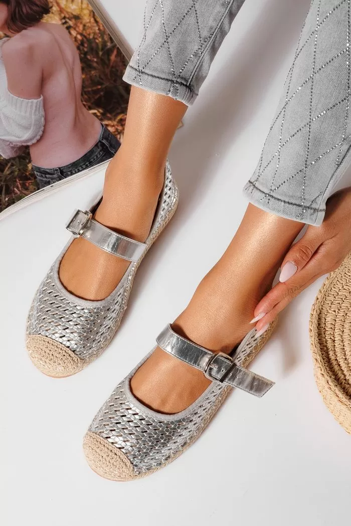 Espadrile dama argintii din piele ecologica Eda #21468
