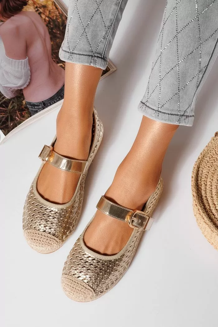 Espadrile dama aurii din piele ecologica Eda #21469
