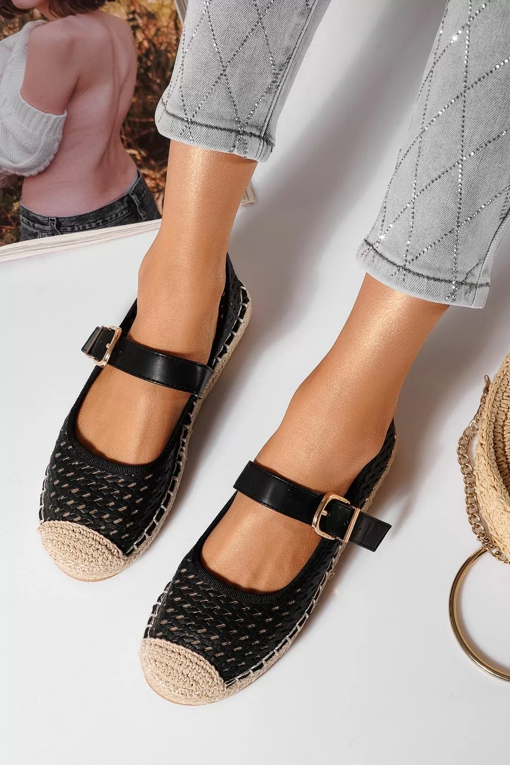 Espadrile dama negre din piele ecologica Eda #21471