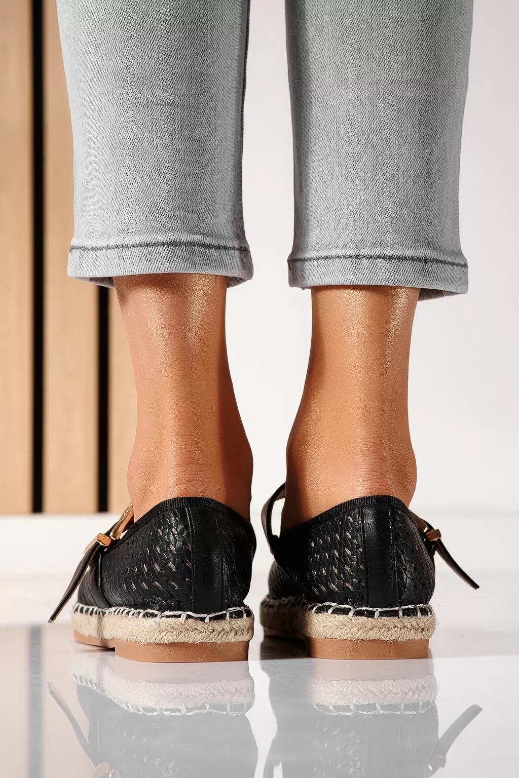 Espadrile dama negre din piele ecologica Eda #21471