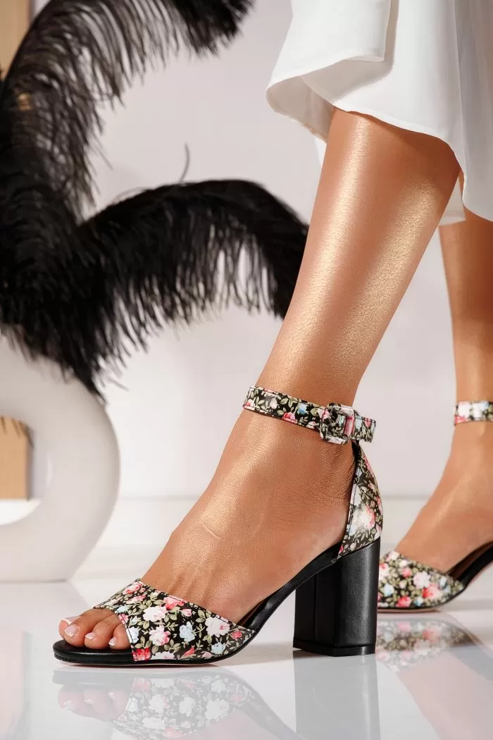 Sandale cu toc dama negre din piele ecologica Selena #21518