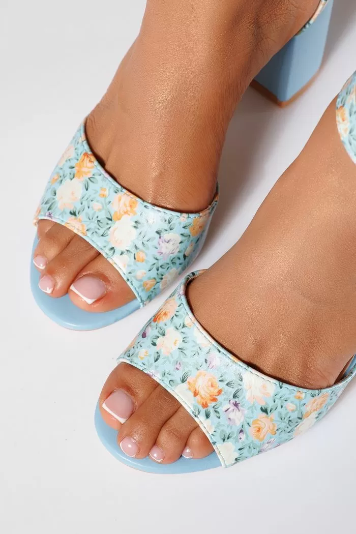Sandale cu toc dama albastre din piele ecologica Selena #21521