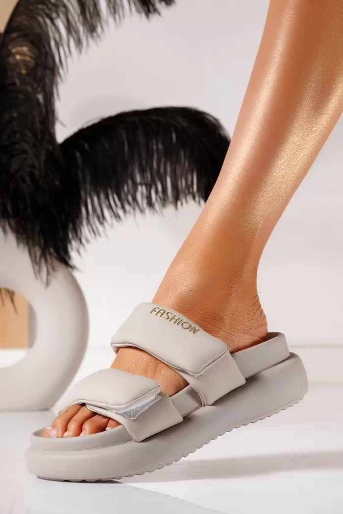 Papuci dama gri din piele ecologica Tabita #21526