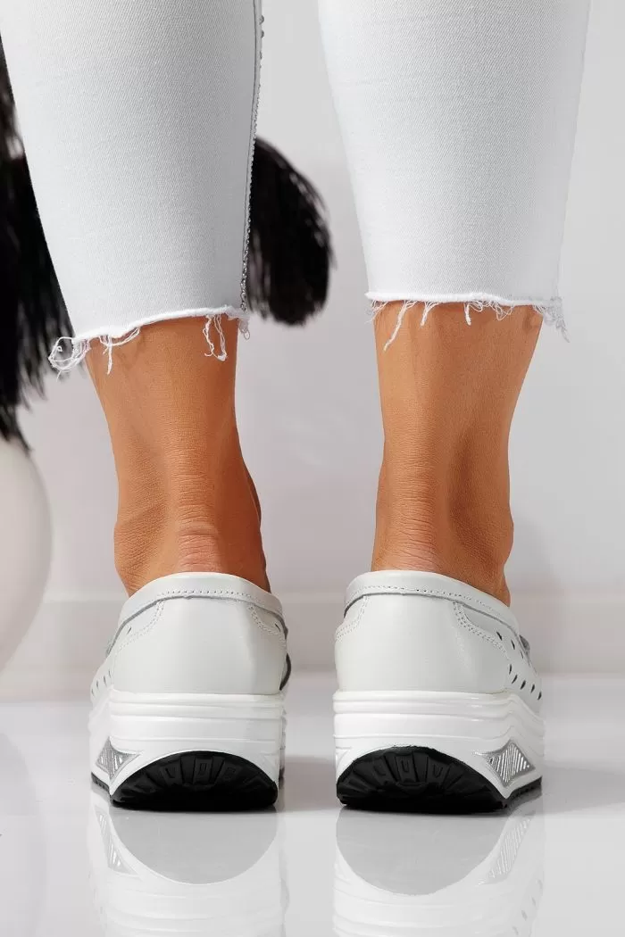 Pantofi casual dama albi din piele naturala Adelina #21529