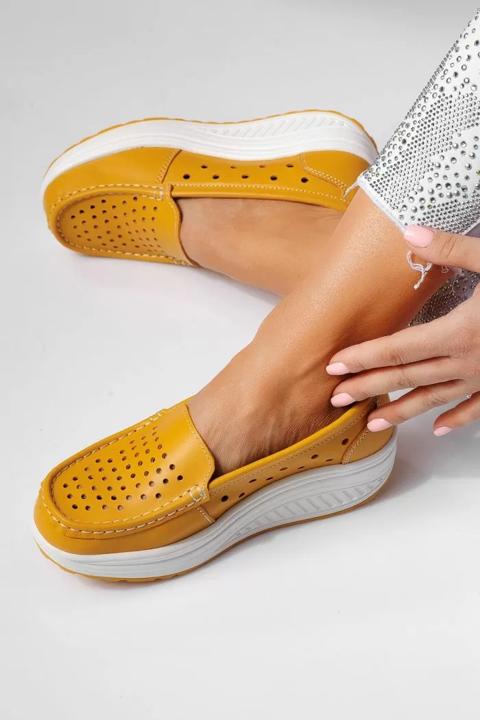 Pantofi casual dama galbeni din piele naturala Adelina #21530