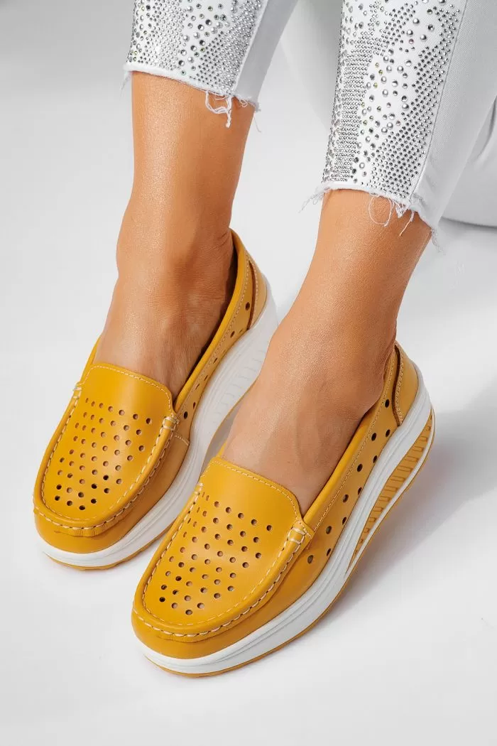 Pantofi casual dama galbeni din piele naturala Adelina #21530