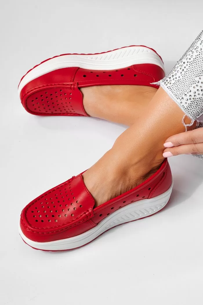 Pantofi casual dama rosii din piele naturala Adelina #21532