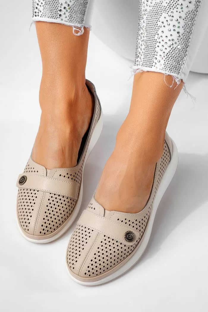 Pantofi casual dama bej  din piele naturala Anca #21535