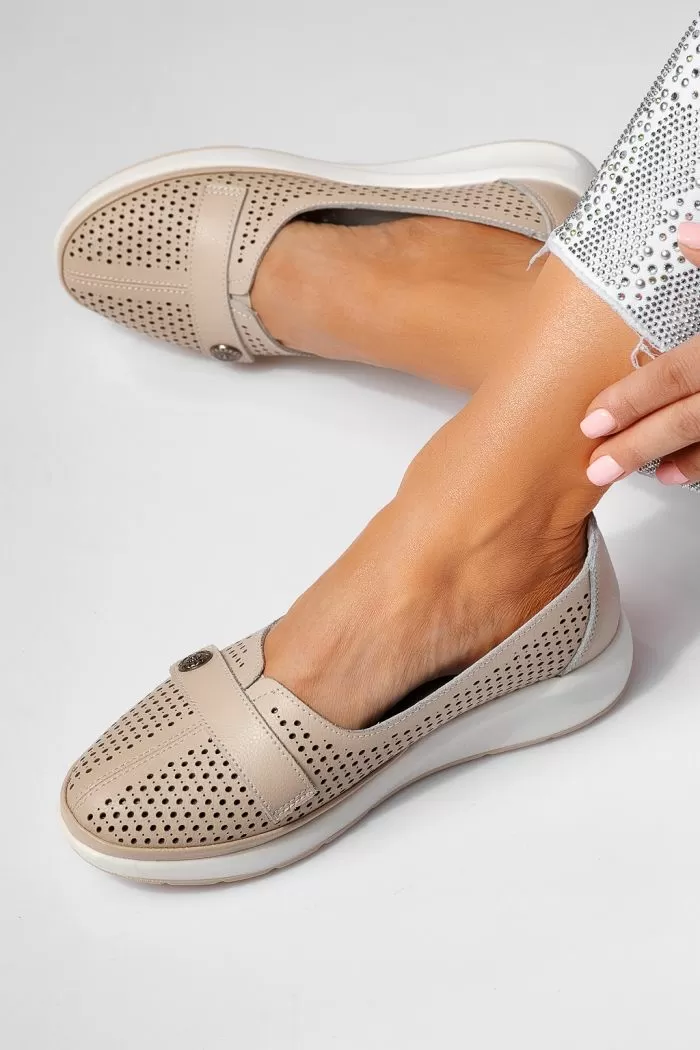 Pantofi casual dama bej  din piele naturala Anca #21535