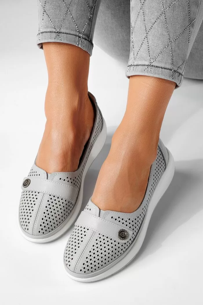 Pantofi casual dama gri din piele naturala Anca #21538