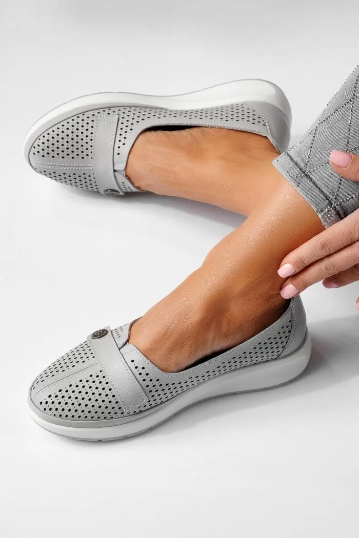 Pantofi casual dama gri din piele naturala Anca #21538