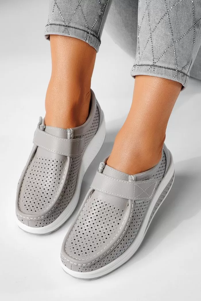 Pantofi casual dama gri din piele naturala Delia #21540