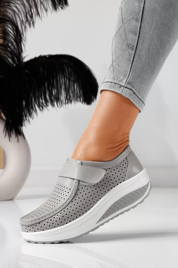 Pantofi casual dama gri din piele naturala Delia #21540
