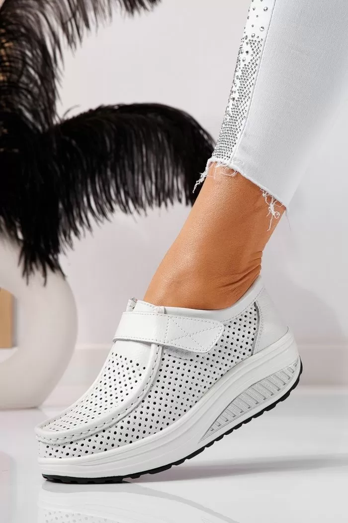 Pantofi casual dama albi din piele naturala Delia #21542