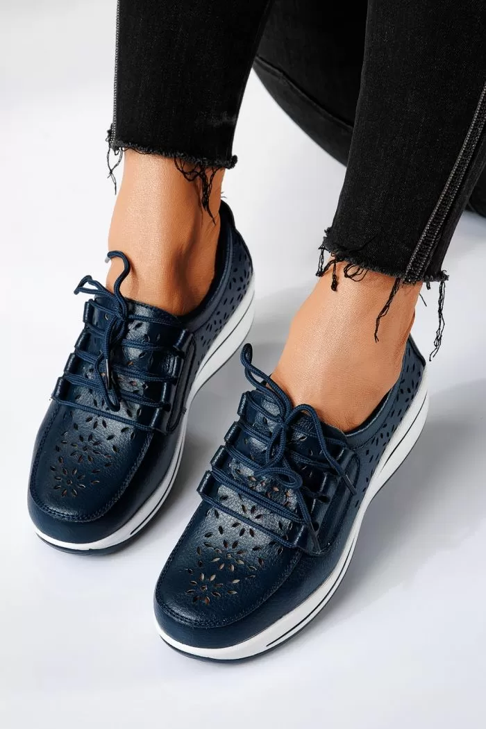 Pantofi casual dama bleumarin din piele naturala Ilina #21544
