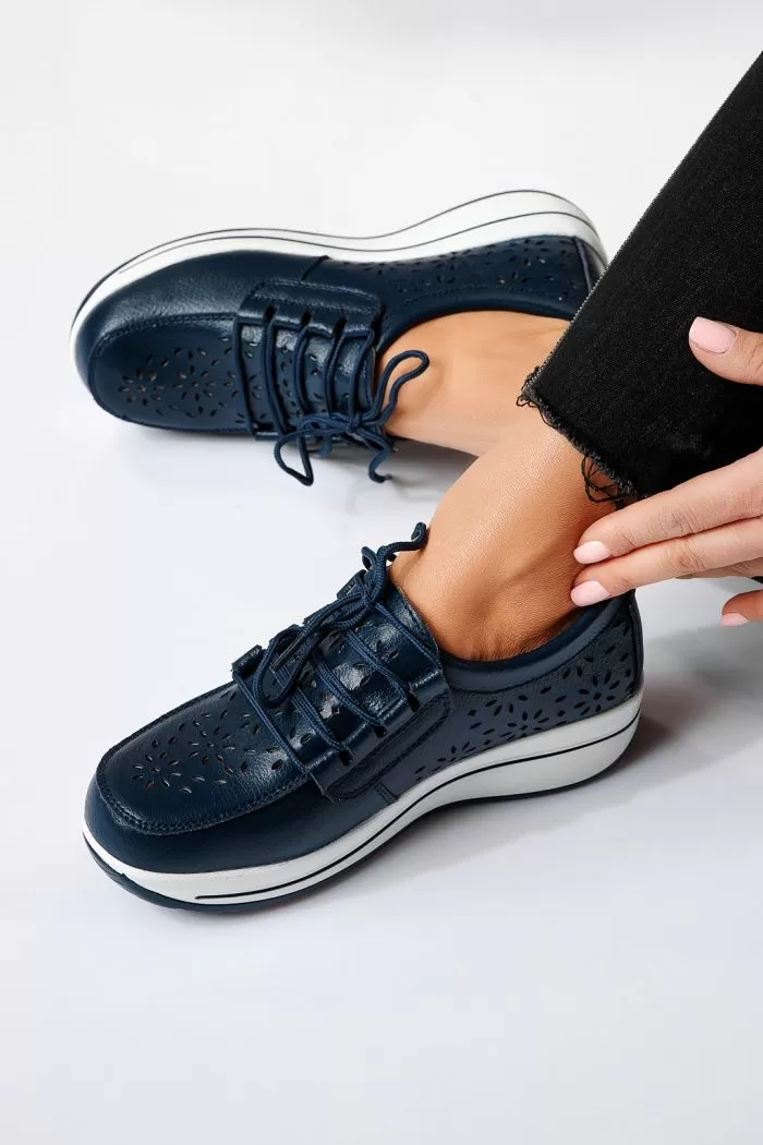 Pantofi casual dama bleumarin din piele naturala Ilina #21544