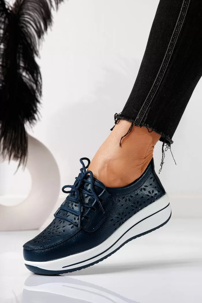 Pantofi casual dama bleumarin din piele naturala Ilina #21544