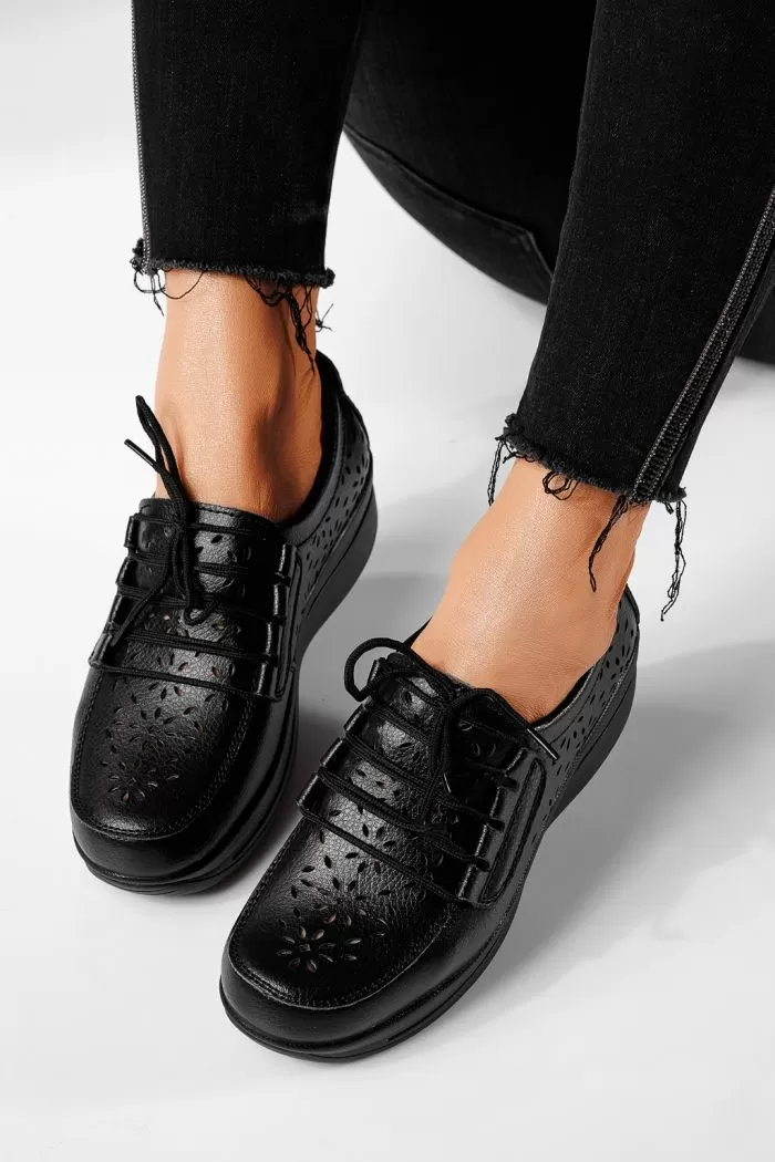 Pantofi casual dama negri din piele naturala Ilina #21545