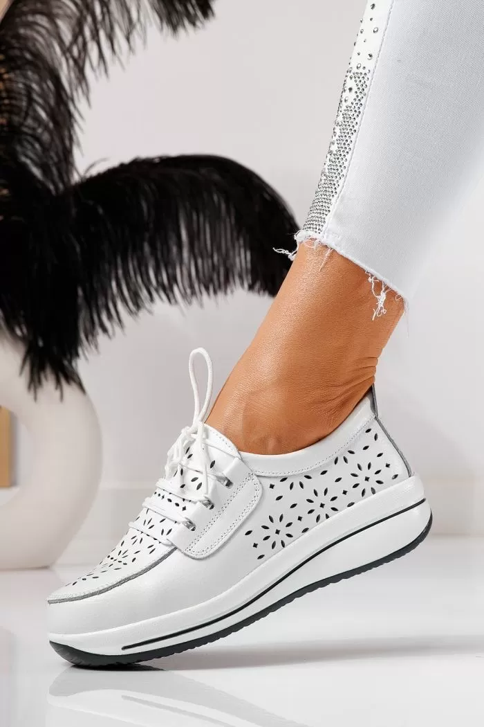 Pantofi casual dama albi din piele naturala Ilina #21546