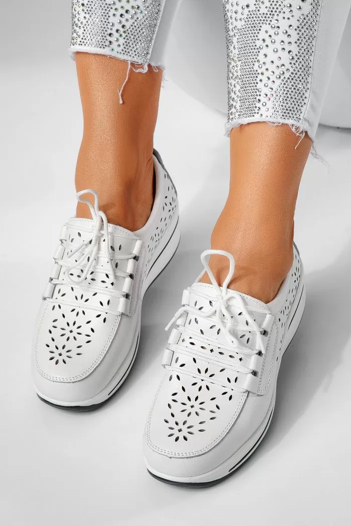 Pantofi casual dama albi din piele naturala Ilina #21546