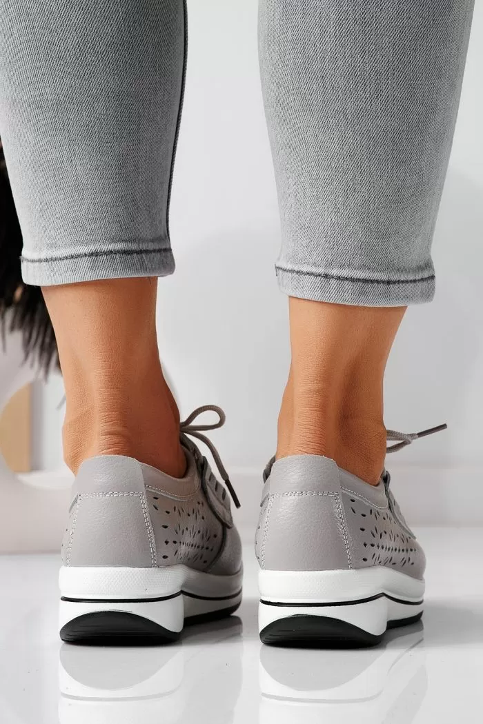 Pantofi casual dama gri din piele naturala Ilina #21547