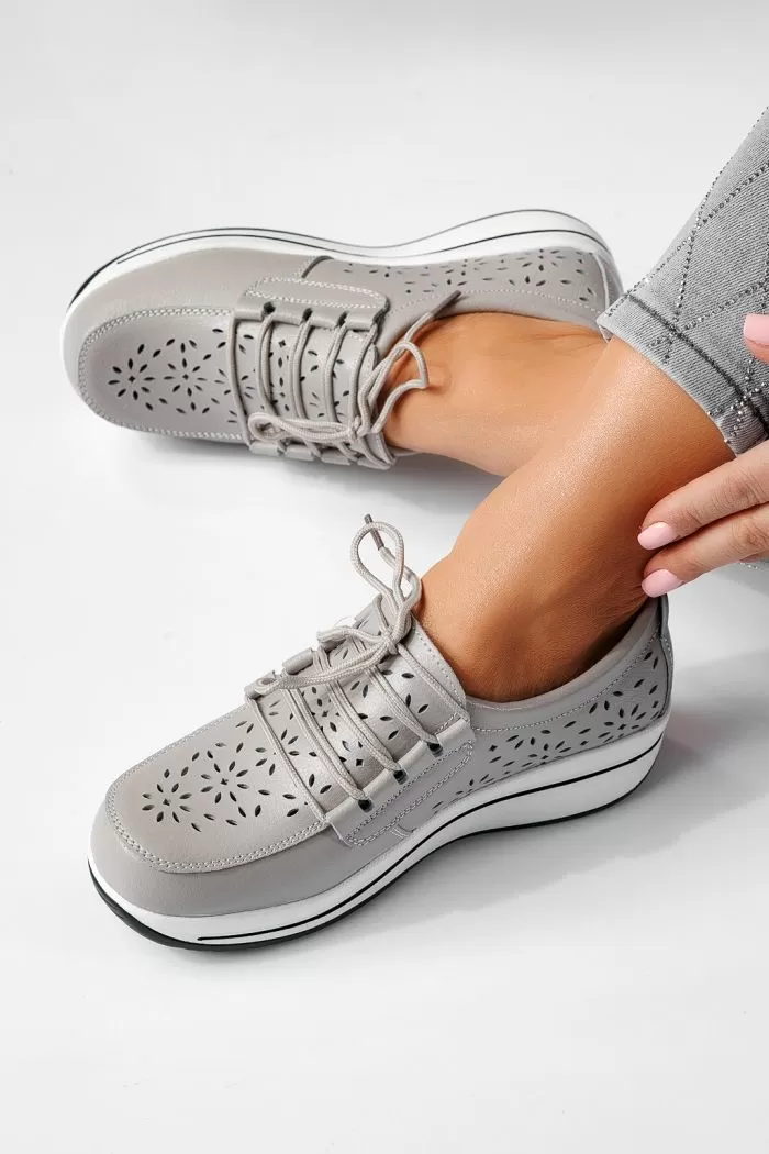 Pantofi casual dama gri din piele naturala Ilina #21547