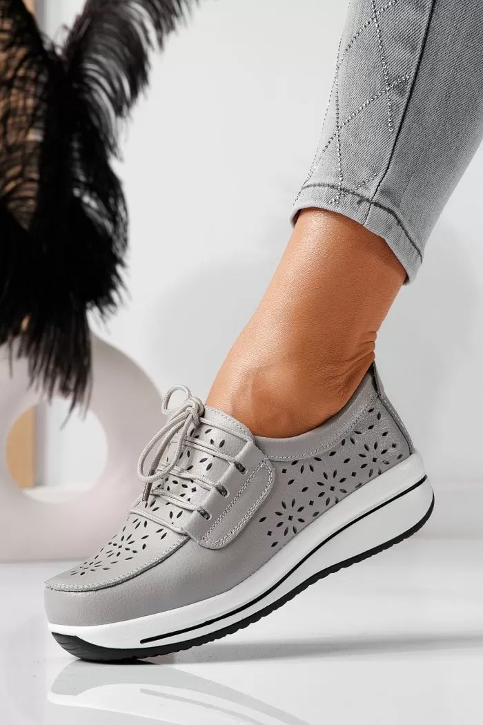 Pantofi casual dama gri din piele naturala Ilina #21547