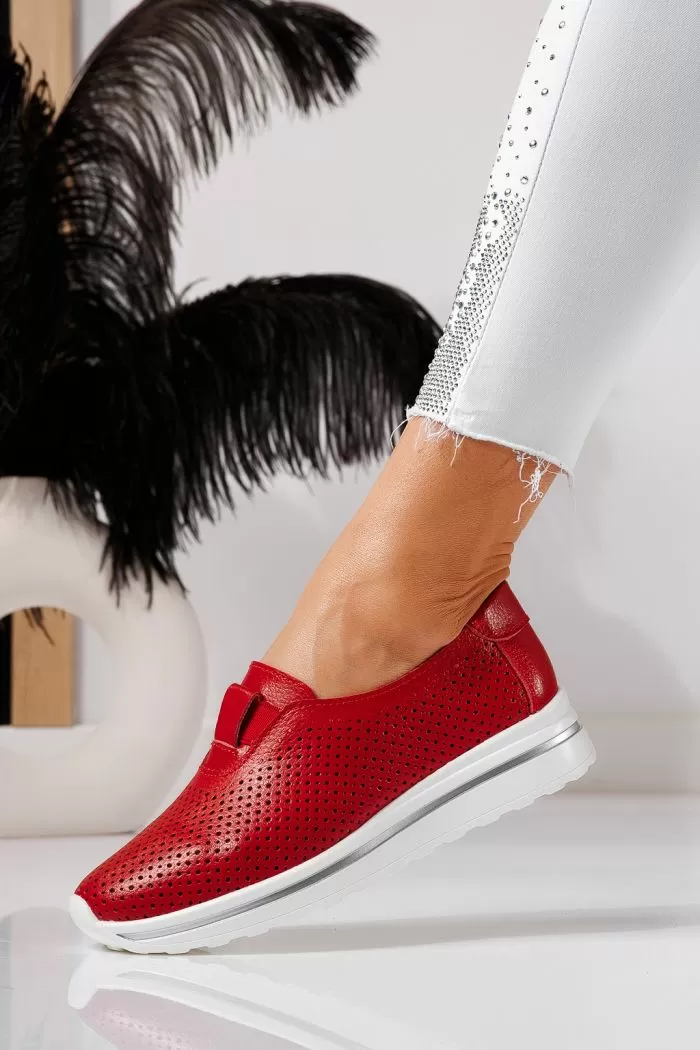 Pantofi casual dama rosii din piele naturala Larisa #21550