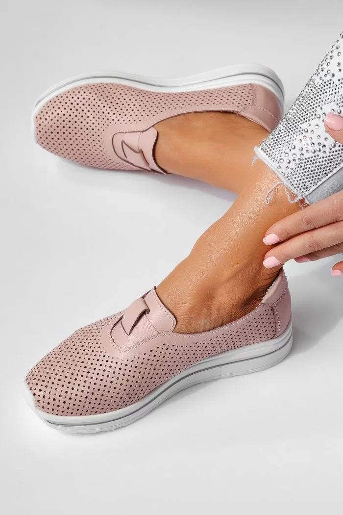 Pantofi casual dama roz din piele naturala Larisa #21551