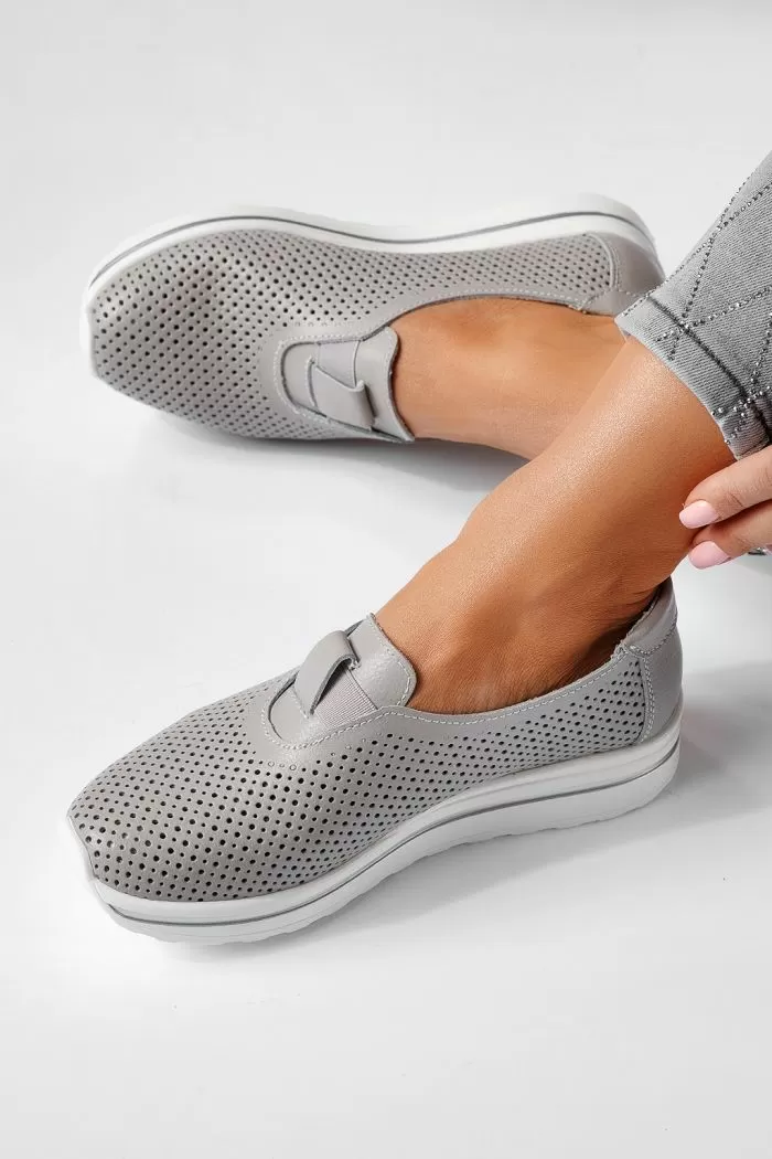 Pantofi casual dama gri din piele naturala Larisa #21552