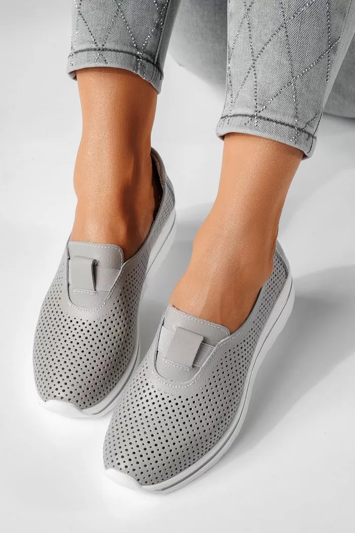 Pantofi casual dama gri din piele naturala Larisa #21552