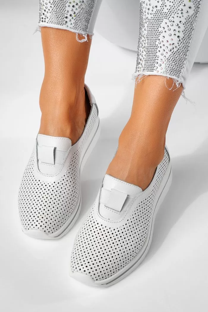 Pantofi casual dama albi din piele naturala Larisa #21553