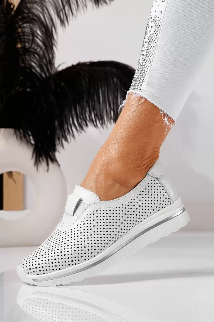 Pantofi casual dama albi din piele naturala Larisa #21553