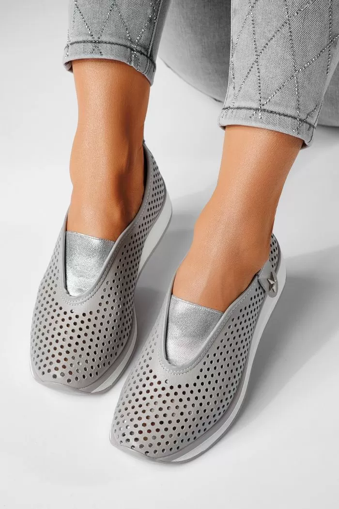 Pantofi casual dama gri din piele naturala Lidia #21554