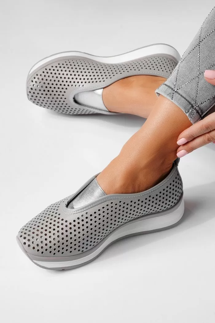 Pantofi casual dama gri din piele naturala Lidia #21554