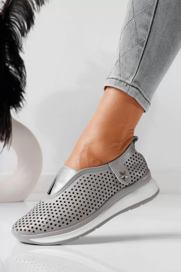 Pantofi casual dama gri din piele naturala Lidia #21554