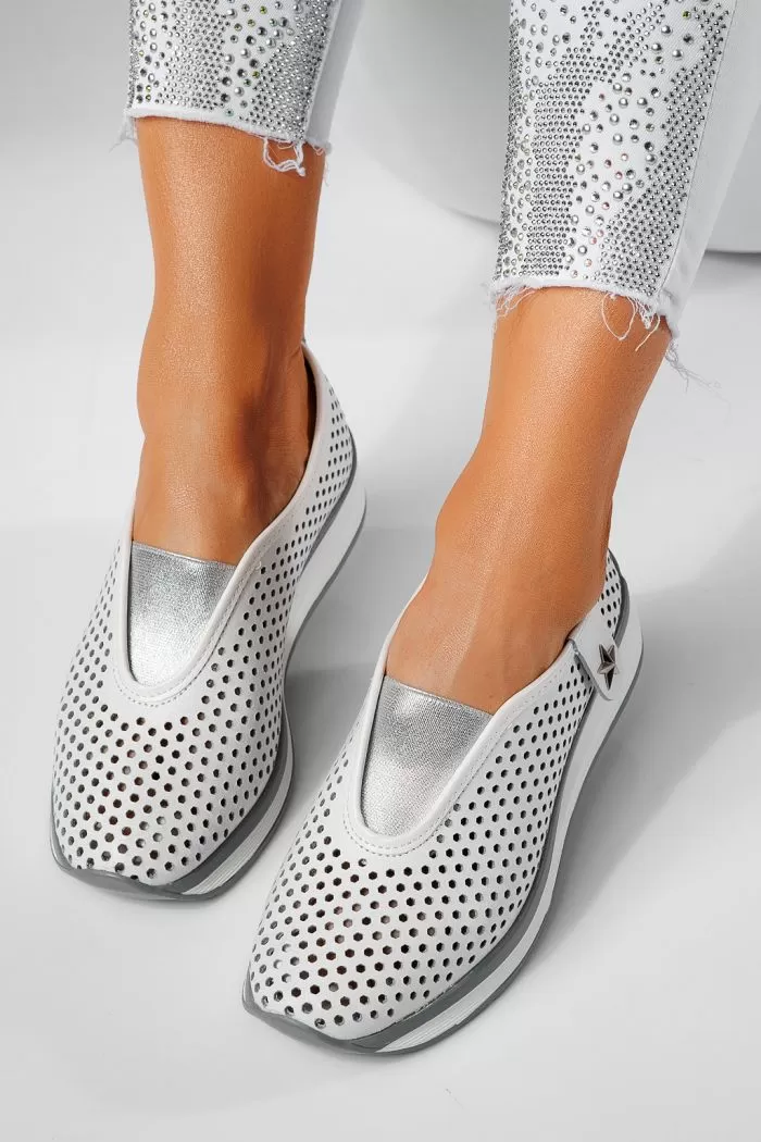 Pantofi casual dama albi din piele naturala Lidia #21558