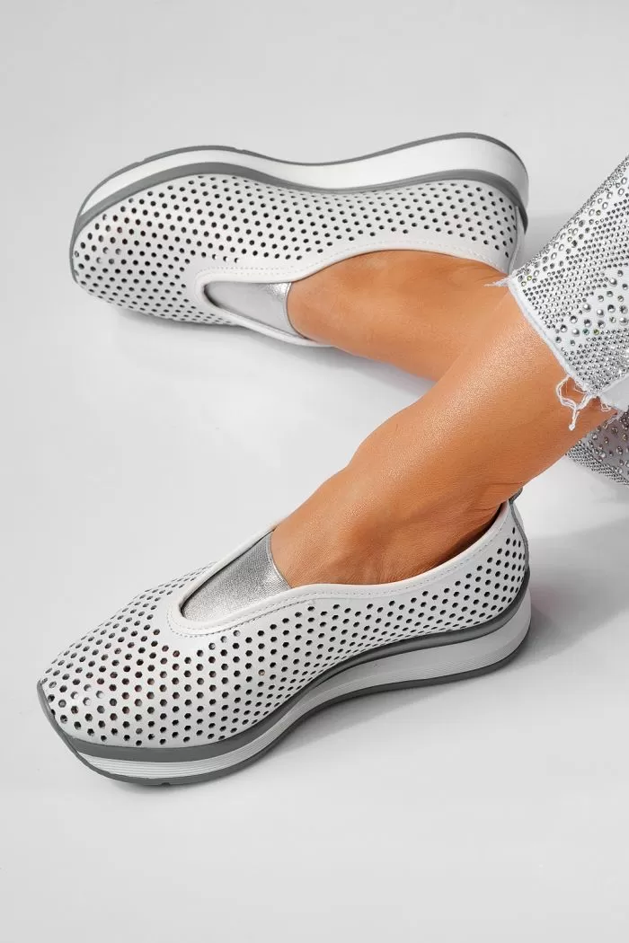 Pantofi casual dama albi din piele naturala Lidia #21558