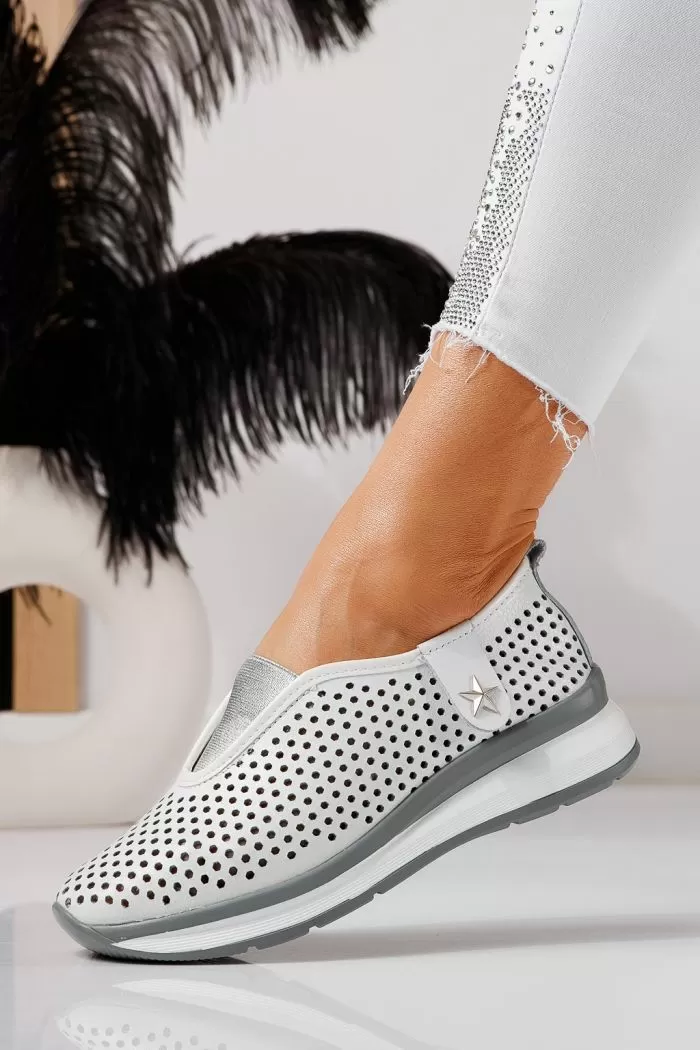 Pantofi casual dama albi din piele naturala Lidia #21558