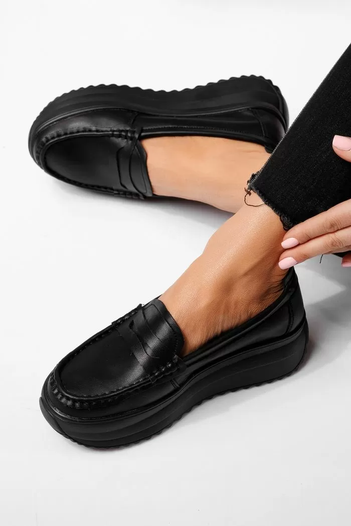 Pantofi casual dama negri din piele naturala Olivia #21559