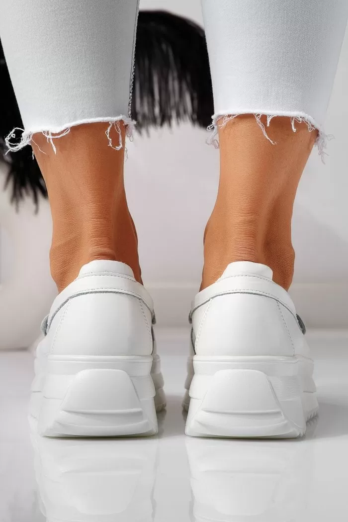 Pantofi casual dama albi din piele naturala Olivia #21561