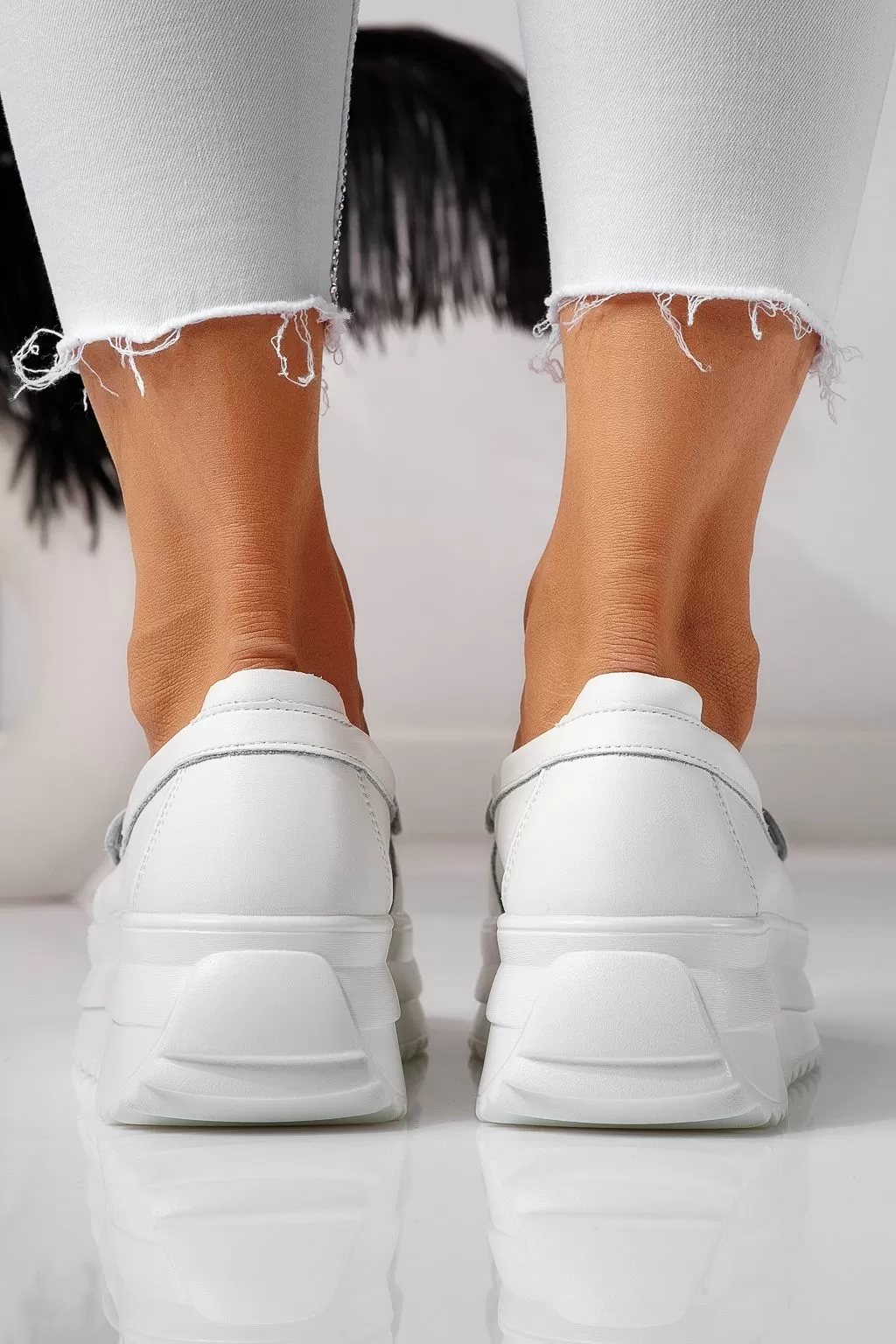 Pantofi casual dama albi din piele naturala Olivia #21561