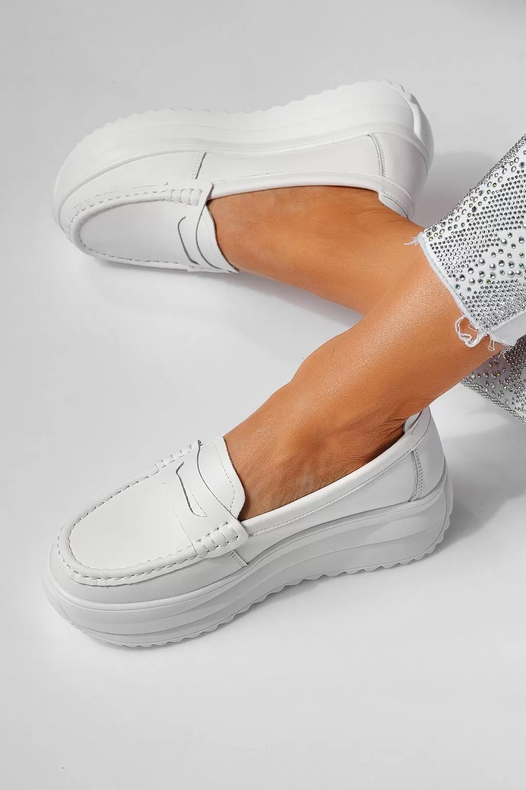 Pantofi casual dama albi din piele naturala Olivia #21561