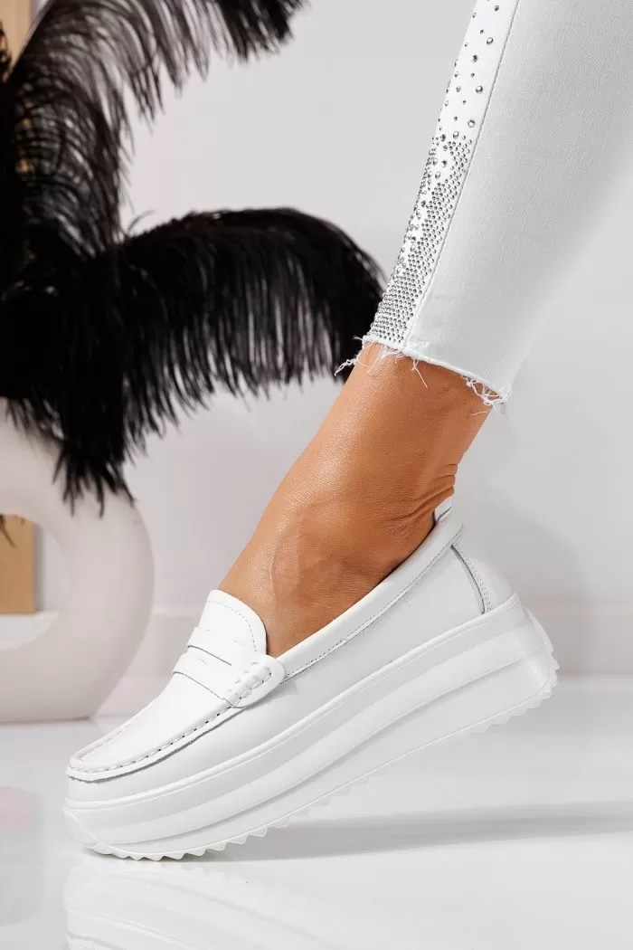 Pantofi casual dama albi din piele naturala Olivia #21561