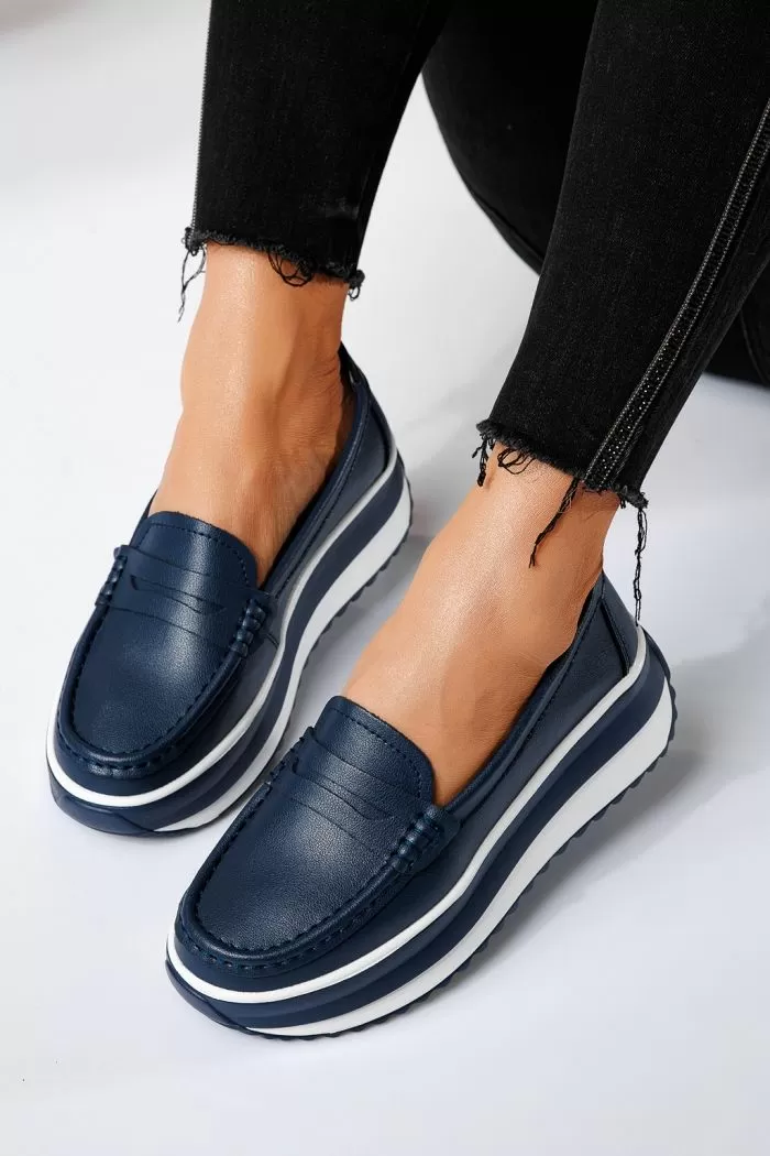 Pantofi casual dama bleumarin din piele naturala Olivia #21562