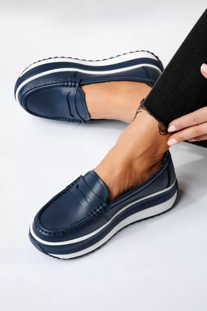 Pantofi casual dama bleumarin din piele naturala Olivia #21562
